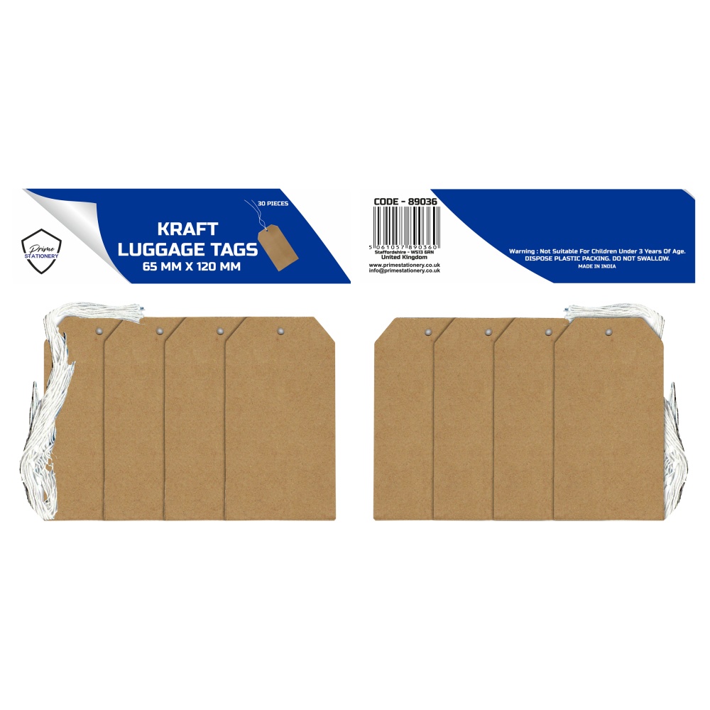 Prime Kraft Luggage Tags 65mm x 120mm Pack of 30